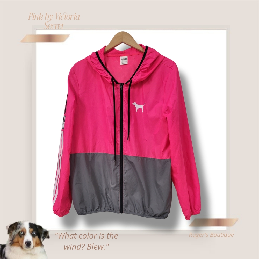 🌿Victoria's Secret Women's Med/Large Anorak Oversized Pink & Gray Wind Breaker - Picture 4 of 14